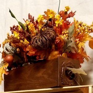 Beautiful Fall Centerpiece in an Antique Sewing Machine Drawer!